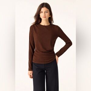 OGL Brown Light Warm Crewneck Tucked Top Size Small
